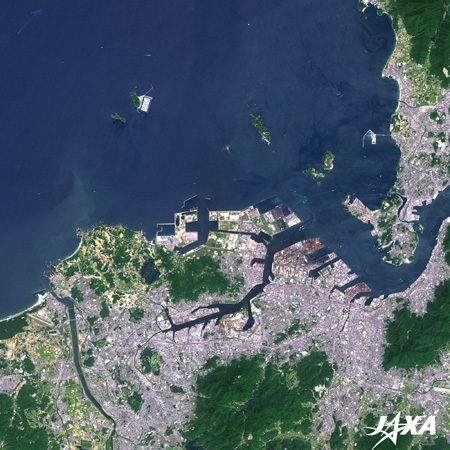 Enlarged image of Kita Kyushu City observed by “Daichi” (ALOS)