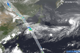 DPR surface rainfall is overlaying to cloud image captured by the Japanese geostationary satellite MTSAT at around 11Z (UTC) on June 17, 2014.