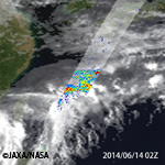 DPR surface rainfall overlaying cloud image by the Japanese geostationary satellite MTSAT.