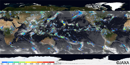 Hourly global rainfall distribution by GSMaP product at 18Z on August 19, 2014