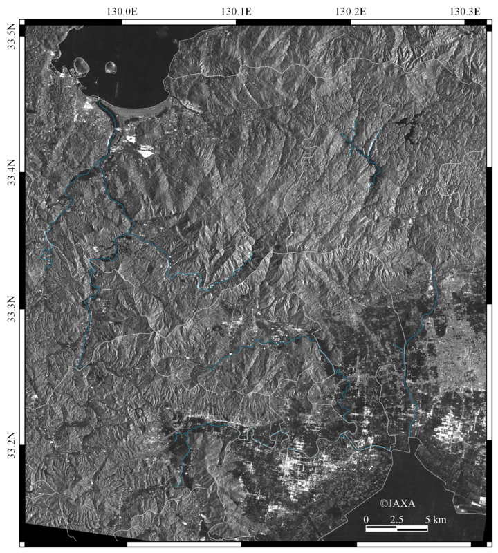 Image around Saga Pref. observed by ALOS-2/PALSAR-2 at 03:11 on August 28.