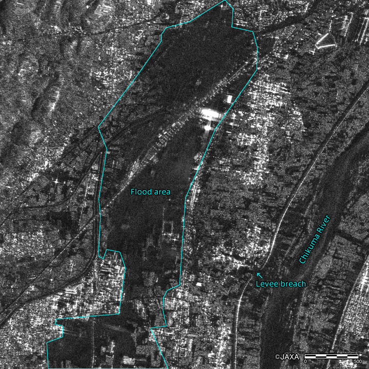 Image observed by High resolution mode (3 m resolution, HH polarized wave) of PALSAR-2 onboard Advanced Land Observing Satellite-2 "DAICHI-2" (ALOS-2) on October 13, 11:56 (JST) / 02:56 (UTC)