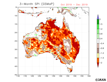 SPI calculated by GSMaP precipitation amount in three months (October-December 2019)