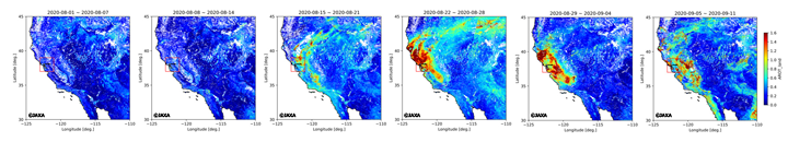 The time series images of Aerosol Optical Thickness (AOT) observed by  "SHIKISAI".