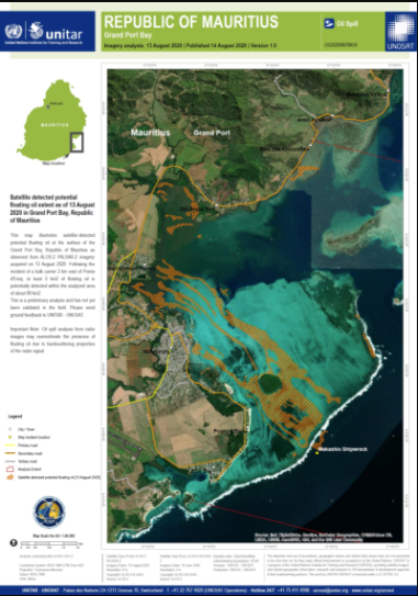 Estimated damage map of oil spills provided by United Nations Institute for Training and Research (UNITAR)