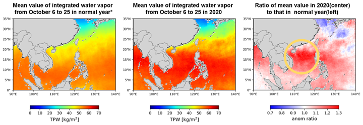 ntegrated water vapor content observed by GCOM-W in October 6-25.