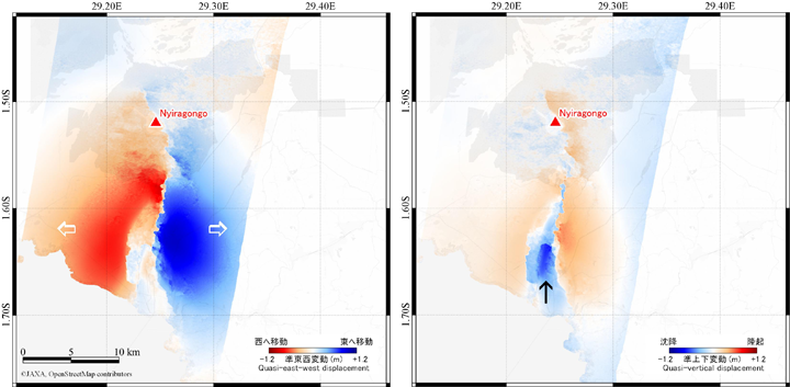 The crustal deformation in the east-west and vertical direction obtained by ALOS-2 observation on May 28 and June 3, 2021