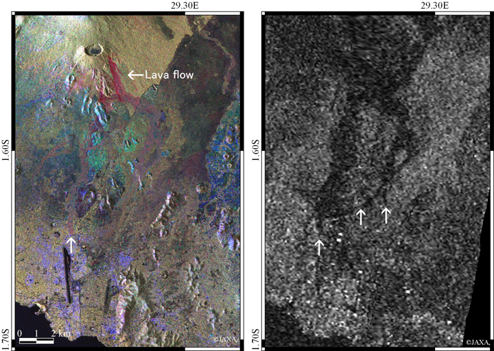 The location of the lava flow based on the ALOS-2 observation data on May 28, 2021