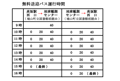 無料送迎バスの運行時間